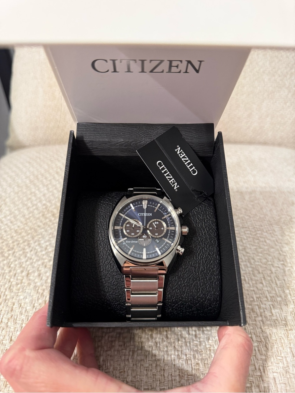 Citizen Silver Stainless Steel Watch with Blue Dial